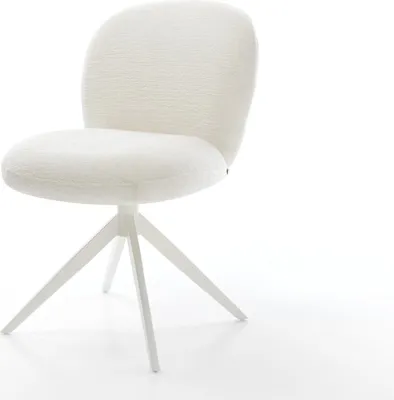 Produktbild von DELIFE Drehstuhl Nube-Flex Bouclé Soft Beige Kreuzgestell breit Weiß 360° drehbar Wippfunktion Taschenfederkern