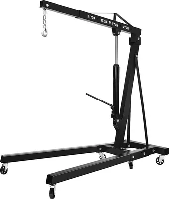 Image de Cric moteur pliable, capacité 2 tonnes. Équipement de levage pour moteurs, grue de levage, cric d'atelier, cric moteur. Grue, pliable, 6 rouleaux, noir