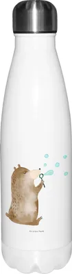 Produktbild von Mr. & Mrs. Panda Thermosflasche Bär Seifenblasen - Weiß - Geschenk, Trinkflasche, Lustig Sein Glücklich Traurig Happy, Wasserflasche, Teddy, Vakuumflasche, trinkflaschen