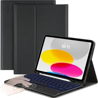 Immagine prodotto di Custodia con tastiera per iPad 10ª generazione, modello da 10,9 pollici (2022), numeri di modello A2757/A2777, con touchpad, illuminazione a 7 colori, removibile, wireless, lingua spagnola, colore nero