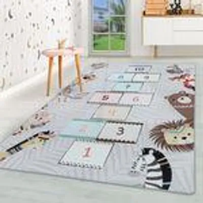Produktbild von Homebyhome Kinderteppich Hüpfkästchen Design Jungen Teppich Mädchen, Spielteppich Kinderzimmer Teppich, Robust, Grösse: 160x230 cm