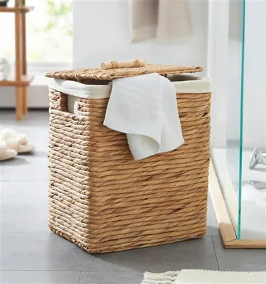 Image de Panier à linge en jacinthe d'eau avec couvercle, 34x26x45 cm, collecteur de linge