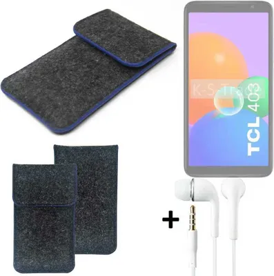 Produktbild von K-S-Trade Handy Schutz Hülle kompatibel mit TCL 403 Schutzhülle Handyhülle Filztasche Pouch Tasche Case Sleeve Filzhülle dunkelgrau, blauer Rand