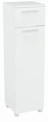 Produktbild von MATKAM Universeller Badezimmerschrank 1D1SZ1K mit Wäschekorb, Kombikommode mit Satingriffen (Weiß)
