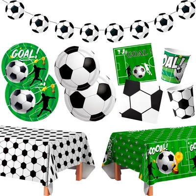 Productafbeelding van Solidchoice - Voetbal Feestdecoratie Set voor 24 Gasten met Servies