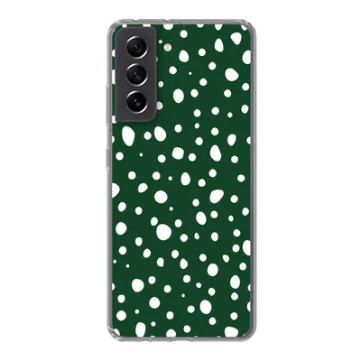 Produktbild von MuchoWow® Handyhülle Schutzhülle Hülle für Samsung Galaxy S21 FE Polka dots - Weiß - Grün Silikon Softcase Handy Hülle - Mobiltelefonhülle