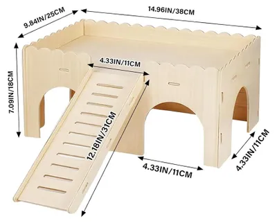 Immagine prodotto di Gabbia spaziosa per criceti - Casa in legno - 38 x 25 x 18 cm - 4 porte - Rampe removibili - 2 piani - Adatta per piccoli animali