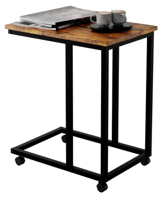 Produktbild von Beistelltisch mit Rollen, C-Form, 35 x 50 x 60 cm, Wohnzimmertisch mit Metallgestell, vintagebraun-schwarz