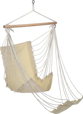 Produktbild von HI Hängestuhl mit Fußstütze Beige Baumwoll-Segeltuch