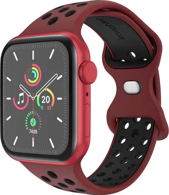 Produktbild von imoshion Silikon Sport⁺ Armband für Watch Series 1 - 9 / SE (38/40/41 mm) | Series 10 / 11 (42 mm) - Größe M/L - Wine Red & Black