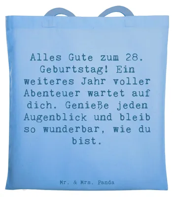 Produktbild von Mr. & Mrs. Panda Schultasche Spruch 28. Geburtstag - Sky Blue - Geschenk, Shopping Tasche, Beutel, Happy Birthday, Geburtstagsgeschenk, canvas, Tote Bag, Jutebeutel