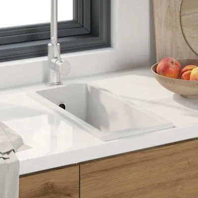 Produktbild von Küchenspüle in Weißem Granit mit Überlaufloch, Spülen DesignMöbel Neu