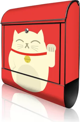 Produktbild von banjado Design Briefkasten Stahl schwarz mit Zeitungsfach pulverbeschichtet "Manekineko" 38x46x12,5cm & 2 Schlüssel - Postkasten A4 Einwurf inkl. Montagematerial [BKSCH 11799]