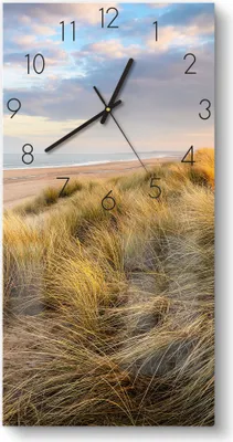 Produktbild von DEQORI Glasuhr 30x60 cm Zahlen 'Dünen am Meer' Wanduhr Glas Uhr Design leise Küchenuhr