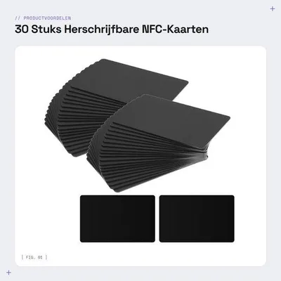 Productafbeelding van NFC-kaarten 30 stuks - Herschrijfbare PVC - Visitekaartjes - NTAG 215-chip - 504 bytes geheugen - Automatisering functies - 8,55 x 5,4 cm