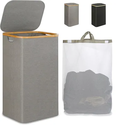 A collection of laundry baskets and a laundry bag.