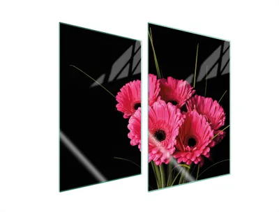 Immagine prodotto di Piastre copri fornello 2 pezzi 35x52 Copri piano cottura in Vetroceramica tagliere in vetro Gerbera Pink