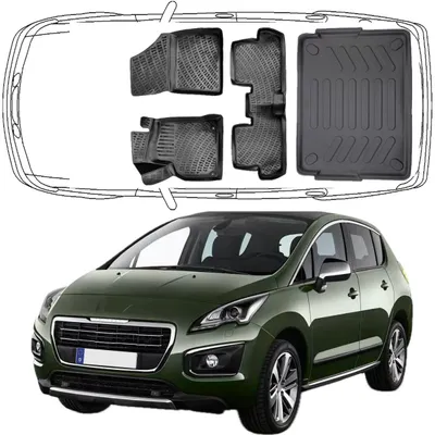 Produktbild von 3D Auto Fußmatten & Kofferraumwanne Set Kompatibel mit Peugeot 3008 1.Gen 2009-2016