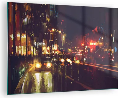 Produktbild von Bilder auf glas - Stadt Nacht Straße - 70x50cm - Glasbilder - Wandbilder - Kunstdruck - zum Aufhängen bereit - Wanddekoration aus Glas - Glas Bilder - Wandbild auf Glas - Einteilig - GAA70x50-3762