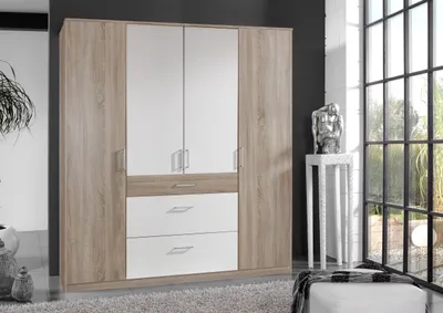 Produktbild von Kleiderschrank Click in Eiche Sägerau mit Weiß - Kleiderschrank 179 cm Breite ohne Spiegel
