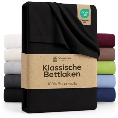 Image de Drap de lit Drap de lit 100% coton sans élastique, 150x250 cm, noir