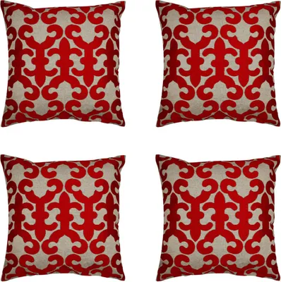 Immagine prodotto di Set di 4 cuscini copricuscino Marrakesh 40x40 cm grande | cuscino da divano cuscino accogliente in cotone ricamato come decorazione del soggiorno sulla poltrona e sul divano | cuscino decorativo Kayon rosso come cuscino da sedia nella sala da pranzo