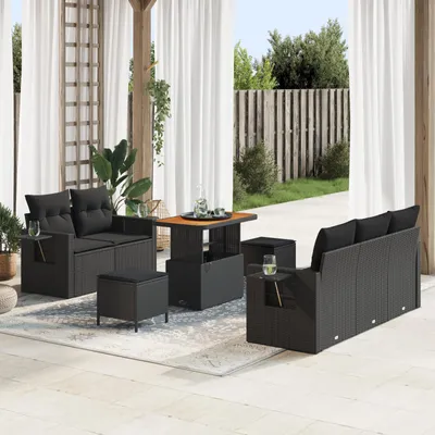 Image de vidaXL Ensemble de canapé de jardin avec coussins 10 pcs noir poly rotin