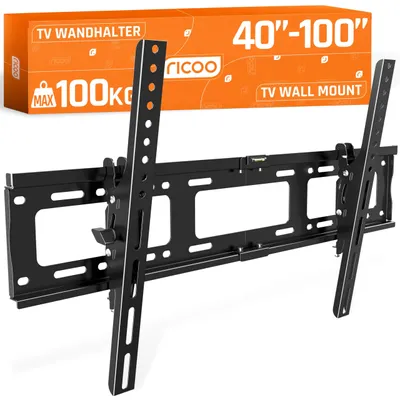 Immagine prodotto di Supporto a muro per TV RICOO R17, per televisori da 40 a 100 pollici, fino a 100 kg, compatibile con standard VESA da 200x200 a 700x400. Supporto a muro per televisore, modello slim, inclinabile, adatto anche per televisori da 55, 75, 65 e 85 pollici