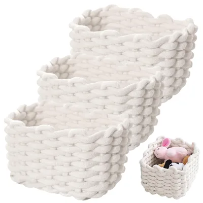 Obrázok produktu pre Omgoods – Súprava 3 bielych pletených úložných košíkov – Dekoratívny kôš, 18x14x13 cm