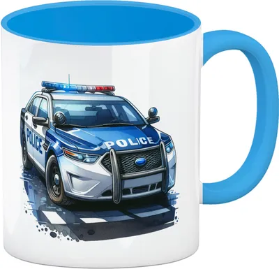 Produktbild von Polizeiauto mit Blaulicht Kaffeebecher in hellblau
