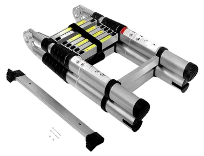 Produktbild von Teleskopleiter 3,8 m Klappbar Aluleiter mit Stabilisator, EN131 Multifunktionsleiter Rutschfester Ausziehleiter, 150 kg Belastbarkeit für Garten und Innen