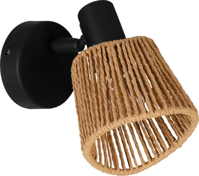 Produktbild von EGLO Wandlampe innen Keelby, Wandleuchte mit schwenkbarem Strahler, Leselampe aus Stahl in Schwarz, Bast Papier in Naturfarben, Wandstrahler mit E14