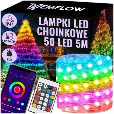 Obrázek produktu pro Smart vánoční LED řetěz 5 m, 50 RGB-IC diod, Bluetooth aplikace a ovladač