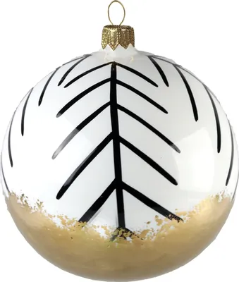 Produktbild von Weiße Weihnachtskugel mit schwarzem Zweigdekor