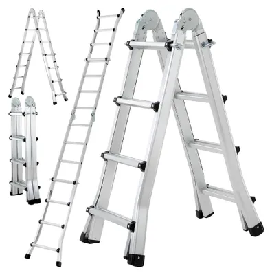 Produktbild von Aluminium Teleskopleiter 4x3 Stufen, 3,98 m Ausziehbare Leiter, Multifunktionsleiter, Schiebeleiter, Mehrzweckleiter, Gelenkleiter, Klappleiter, Treppenleiter, Anlegeleiter bis 150 kg