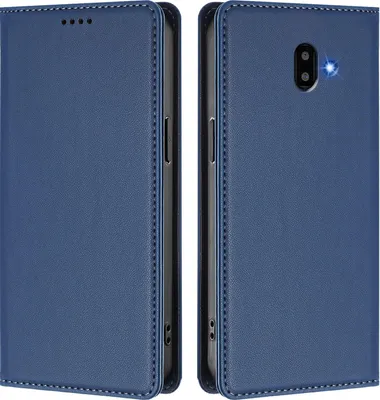 Produktbild von Handyhülle für Samsung Galaxy J6 Plus, Kunstleder Klapphülle Stoßfeste Magnetische Hülle mit Ständer Dunkelblau