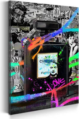 Produktbild von Parfümflasche farbenfroh Street Art Wandbild Leinwandbild Kunstdruck Wanddeko: 100x150x4cm