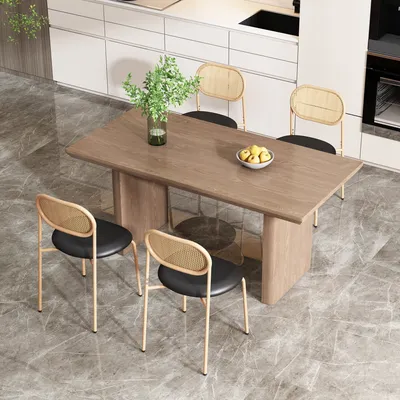 Produktbild von Flieks Rattan Esszimmerstühle 4er Sets, Küchenstühle Essstuhl mit Metallbeinen, Esszimmerstühle Wohnzimmerstuhl mit PolyurethanBezug, Schwarz