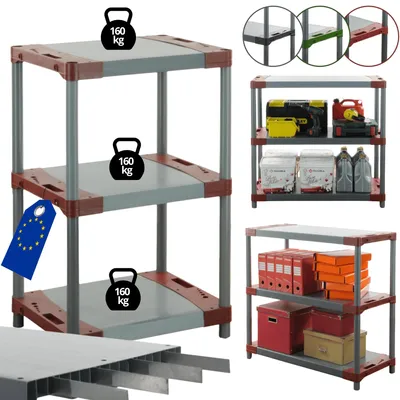 Produktbild von MODO24 Kunststoffregal, 3 Ablagen, 160kg/Boden, Schwerlast, Steckregal, Lagerregal, Plastikregal, Werkstatt, 98x90x46?cm, Rot, TYTAN
