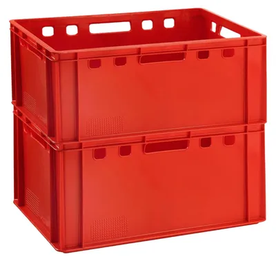 Image de 2 x Eurofleischkiste, caisse de boucherie, boîte de stockage couleur rouge, norme E3 (2xE3 rouge)
