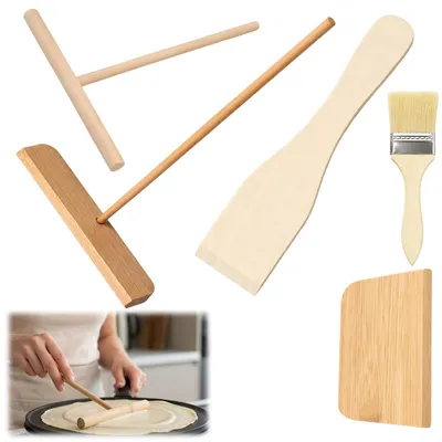Productafbeelding van 5-delige Crêpe Set met houten spatels en deegverspreider