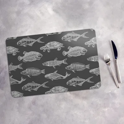 Produktbild von Tischset 6x45x30 cm Platzset Tischmatte Platzmatte Untersetzer - Schwarzer Fisch Meeresfrüchte