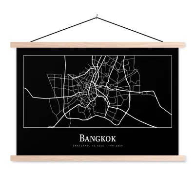 Produktbild von MuchoWow® Textilposter Bangkok - Karte - Stadtplan 120x80 cm mit holzfarbenen Rahmen - Aufhängeset