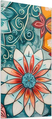 Produktbild von Glasbild 50x100cm in XXL für Wohnzimmer, Schlafzimmer Motiv Blumenmuster Mandala