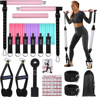 Obrázok produktu pre Pilates tyč set, 6 odporových gúm, nastaviteľné, s taškou, pre cvičenie