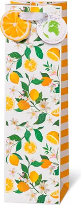 Produktbild von Geschenktüte Tasche Flaschentasche Wein Lemon Zitronen Kraftpapier mit Strukturprägung, Naturebag plastikfrei