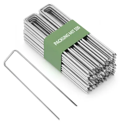 Produktbild von GARDENIX 100 Stück IronPEG Verzinkt Anti-Rost Erdanker aus Stahldraht 150 x 30mm - Ø 3mm zur Sicherung von Unkrautvlies, Netzen, Bodenplanen, Maschendraht – Größe 100 Stück (150 x 30mm - Ø 3mm )