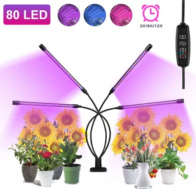 Obrázok produktu pre Jiubiaz Rastlinná lampa LED s plným spektrom svetla pre rastliny 80 LED diód, 4 hlavy Rastúca lampa Rastúca lampa pre rastliny, 10 úrovní stmievania LED rastové svetlo pre izbové rastliny, záhradníctvo, skleník