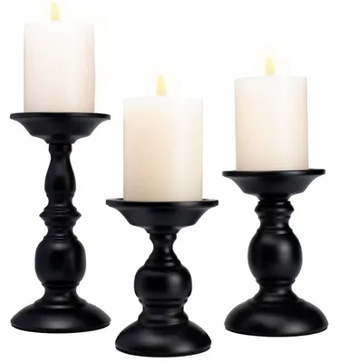 Produktbild von Kerzenständer 3er Set Schwarz Metall Vintage für Stumpenkerzen Tischdeko Esszimmer Wohnzimmer