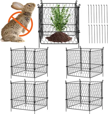 Zdjęcie produktu dla SucceBuy 4-pak osłon roślinnych, klatki z drutu z kurczaka 13,4 "x 13,4", ogrodzenie roślin zewnętrznych do kwiatów, warzyw, chroni przed zwierzętami, metalowa siatka